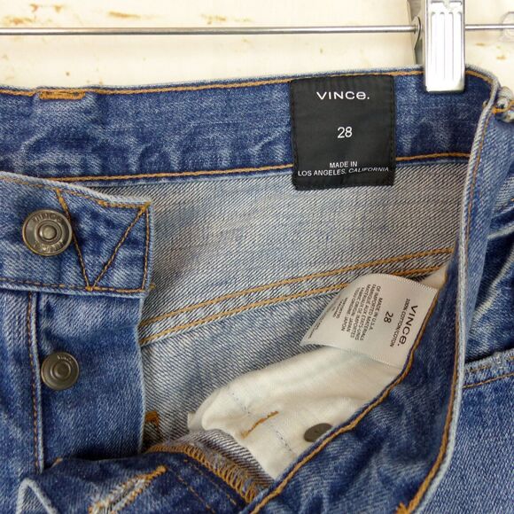 Vince Selvedge Jeans Womens 28 Blue Union Slouch Distressed Ankle Button Fly - Picture 10 of 16